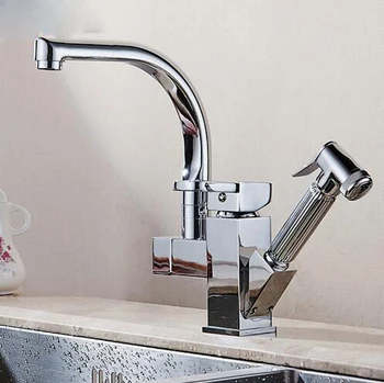 Polished Chrome Dual Spout Pull Out Kitchen Faucets Deck Mounted Shower Sprayer Kitchen Taps with Hot and Cold Water Pipes
Polished Chrome Dual Spout Pull Out Kitchen Faucets Deck Mounted Shower Sprayer Kitchen Taps with Hot and Cold Water Pipes