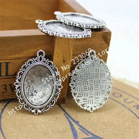 

20pcs/lot vintage silver filigree cameo cabochon base setting pendant tray 30*40mm (Fit 18*25mm DIA) Jewelry Blanks T0141