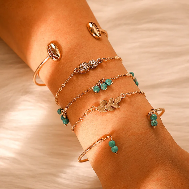 Ubuhle 5Pcs Bohemian Shell Charm Bracelets Set Gold Bangles Bracelets for Women Multilayer Blue Beads Pineapple pulseras mujer
Ubuhle 5Pcs Bohemian Shell Charm Bracelets Set Gold Bangles Bracelets for Women Multilayer Blue Beads Pineapple pulseras mujer