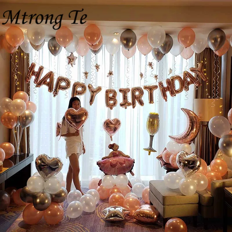 

16inch Happy Birthday Letter 40" Rose Gold Number Foil Helium Balloons 12" Metallic Chrome Latex Air Globos Birthday Party Decor