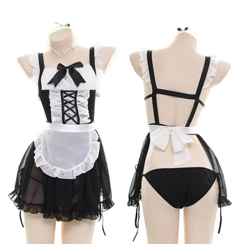 Japanese Sweet Lolita Sexy Maid Sleepwear Hollow Lingerie Girl Pajamas Bow Lace Night skirt Camisole Top & Panties Underwear Set 
Japanese Sweet Lolita Sexy Maid Sleepwear Hollow Lingerie Girl Pajamas Bow Lace Night skirt Camisole Top & Panties Underwear Set