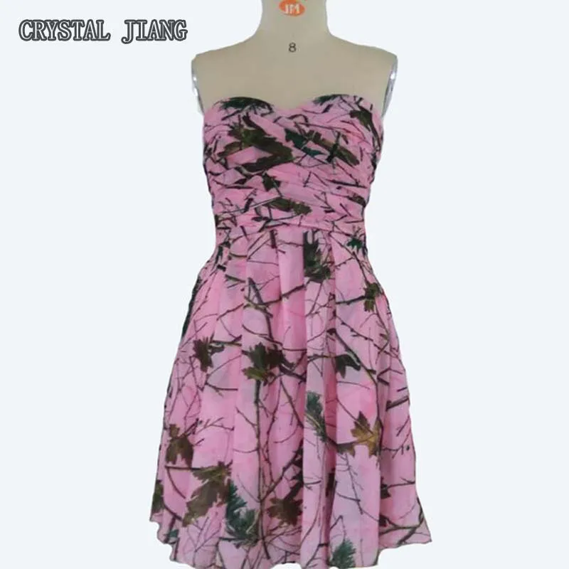 Camo Bridesmaid Dresses Real Image Chiffon Pink Short Wedding