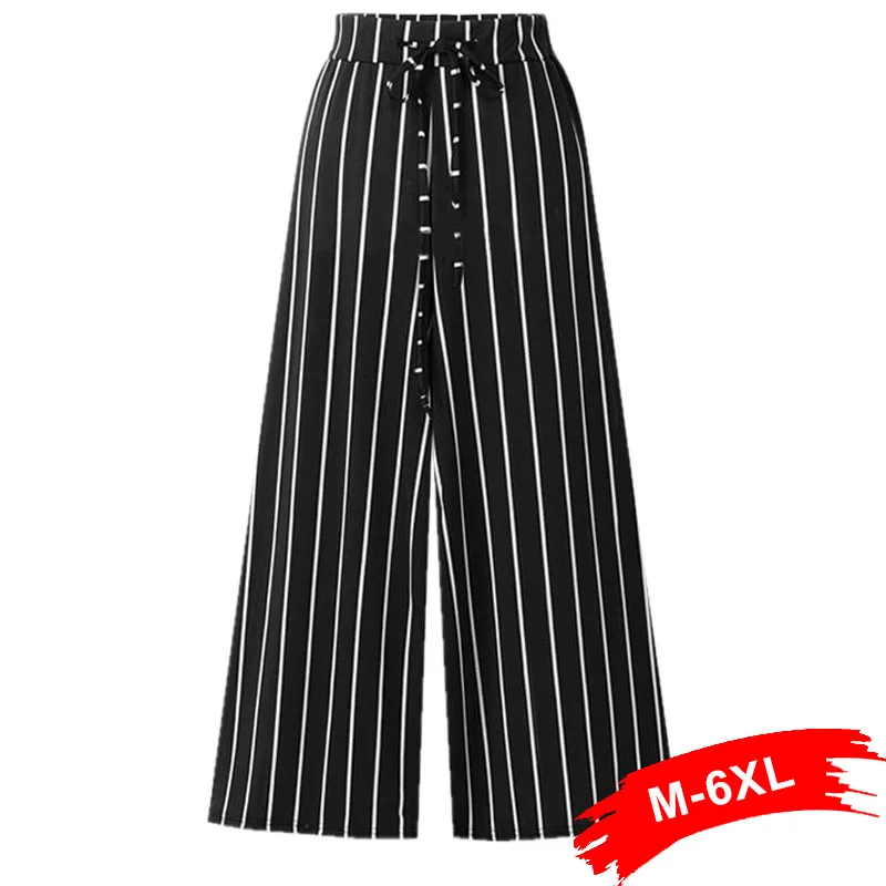 Plus Size Elastic Waist Wide Leg Stripe Pants 3Xl 4Xl 6Xl Spring Summer Office Lady Work Wear Sash High Waist Capris Trousers
Plus Size Elastic Waist Wide Leg Stripe Pants 3Xl 4Xl 6Xl Spring Summer Office Lady Work Wear Sash High Waist Capris Trousers
