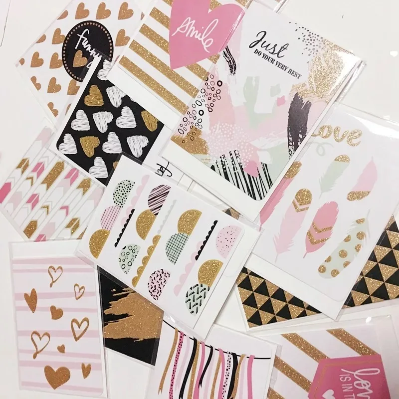 12pcs Creative DIY Custom Kawaii gold Greeting Card Colorful Heart & Wing love Wish Cards
12pcs Creative DIY Custom Kawaii gold Greeting Card Colorful Heart & Wing love Wish Cards