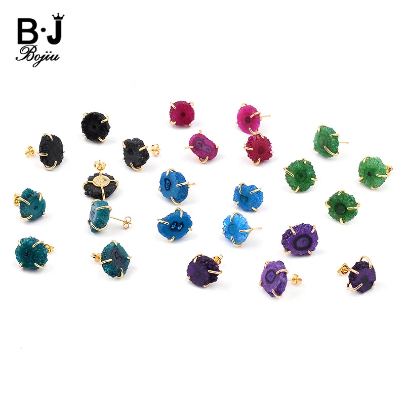 BOJIU 6 Color Round Natural Druzy Women's Stud Earrings Blue Green Purple Red Black Quartz Drusy Earrings Female Ear Studs EA059
BOJIU 6 Color Round Natural Druzy Women's Stud Earrings Blue Green Purple Red Black Quartz Drusy Earrings Female Ear Studs EA059