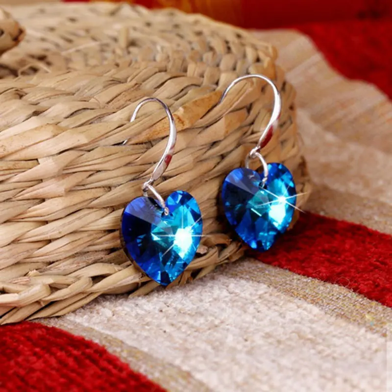 2019 Austria Crystal Silver Plated Earrings Blue Heart of Ocean Shaped Earring for Birthday Gift for Women pendientes mujer moda HTB1UnrMQpXXXXbIXXXXq6xXFXXXG - 2019 Austria Crystal Silver Plated Earrings Blue Heart of Ocean Shaped Earring for Birthday Gift for Women pendientes mujer moda