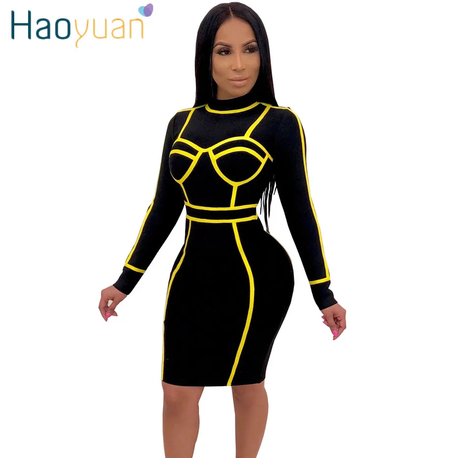 HAOYUAN Neon Color Splice Stripe Bodycon Dress Women Clothes T Shirt Vestidos Elegant Long Sleeve Robe Sexy Club Party Dresses
HAOYUAN Neon Color Splice Stripe Bodycon Dress Women Clothes T Shirt Vestidos Elegant Long Sleeve Robe Sexy Club Party Dresses