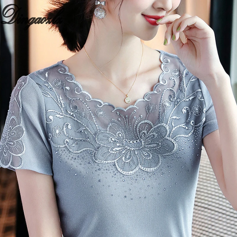 Dingaozlz Elegant T-shirt Women New Summer Short Sleeve Lace Tops Patchwork O Neck Sexy Diamond Shirt Casual Plus size clothing
Dingaozlz Elegant T-shirt Women New Summer Short Sleeve Lace Tops Patchwork O Neck Sexy Diamond Shirt Casual Plus size clothing