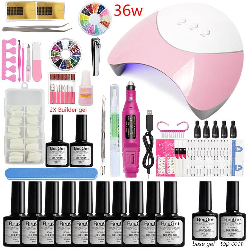 Nail Set UV LED Lamp Dryer with 10pcs Gel Nail Polish Kit Soak Off Manicure Set Nail Kit Tools Electric Nail Drill for Machine
Nail Set UV LED Lamp Dryer with 10pcs Gel Nail Polish Kit Soak Off Manicure Set Nail Kit Tools Electric Nail Drill for Machine