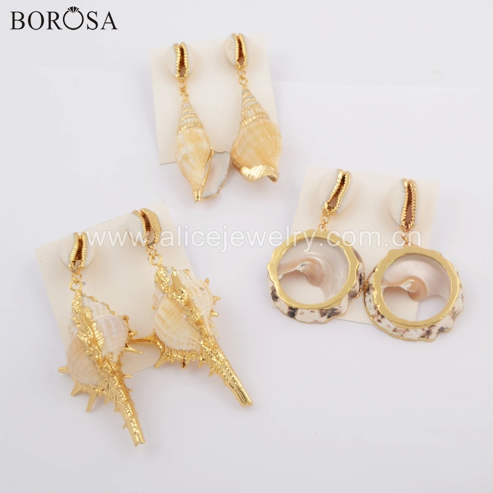 BOROSA New Natural Cowrie Conch Shell Dangle Earrings for Girls Gold Plating Seashell Beach Drop Earrings Summer Jewelry G1742
BOROSA New Natural Cowrie Conch Shell Dangle Earrings for Girls Gold Plating Seashell Beach Drop Earrings Summer Jewelry G1742