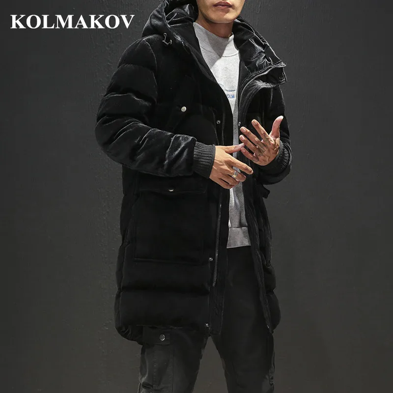 KOLMAKOV 2018 New Men's Coats Outwear Winter Long Thick Cotton Parkas Men Slim Black Grey Hooded Parka Overcoats Homme M-XXXL | Мужская