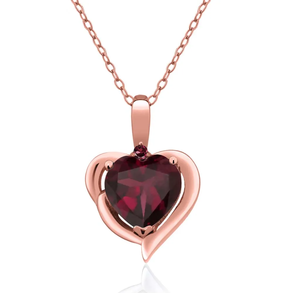 2.03 Ct Heart Shape Red Rhodolite Garnet 18K Rose Gold Plated Silver Pendant | Украшения и аксессуары