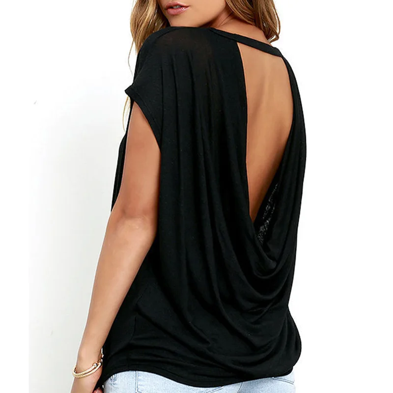 Модная футболка с открытой спиной Женская Повседневная и коротким рукавом