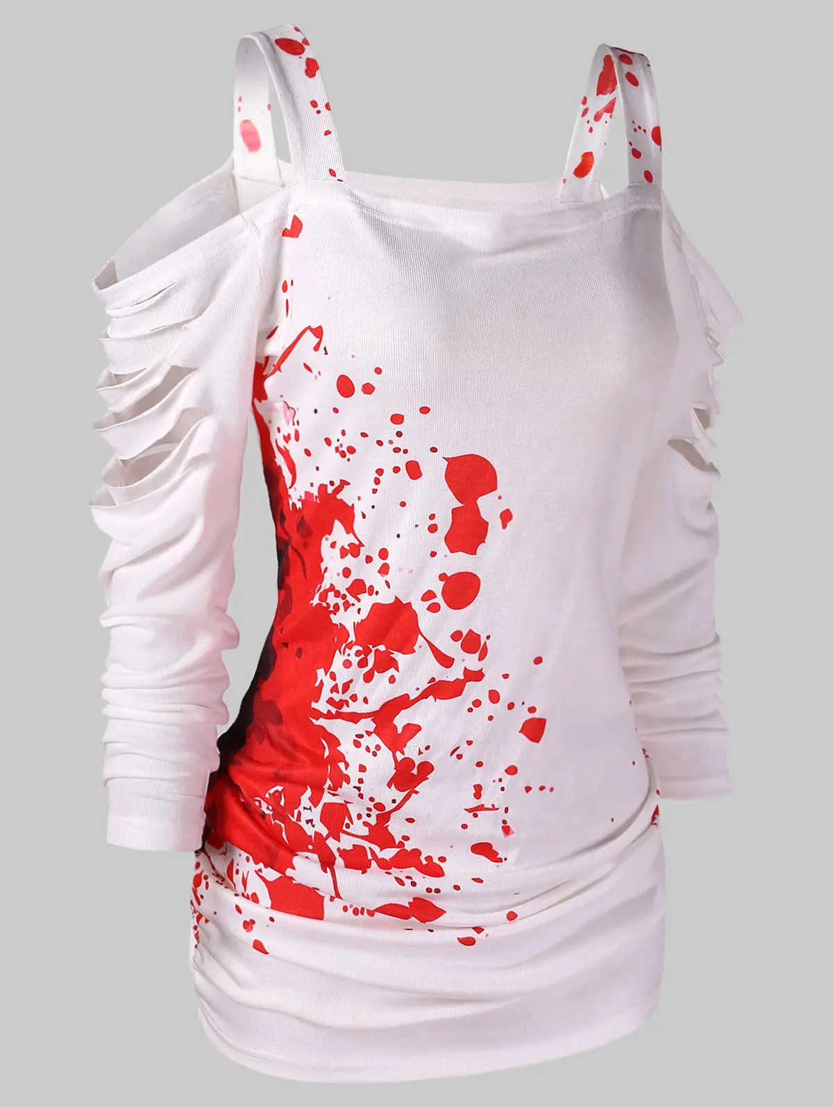 

Wipalo Cold Shoulder Ladder Cut Out Blood Splatter 3D Printed Harajuku Slogan Tee Casual Tops Stylish Trendy Trendy Tshirt 2XL