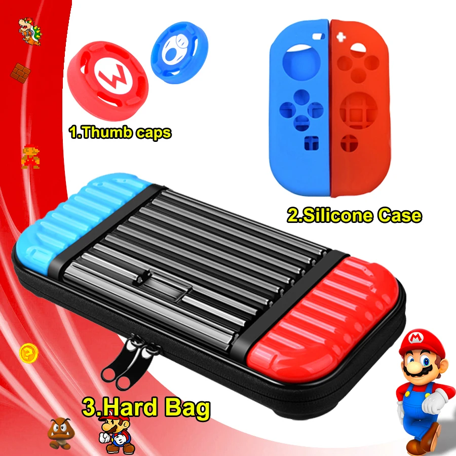 Чехол для Nintendo Switch 5 в 1 жесткий с аналоговыми крышками | Электроника