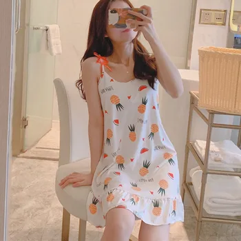 2020 Nightdress Women Summer Sweet Cute Cartoon Print Sling Nightdress Fashion Lightweight Ruffled Nightdress With Chest Pad
2020 Nightdress Women Summer Sweet Cute Cartoon Print Sling Nightdress Fashion Lightweight Ruffled Nightdress With Chest Pad