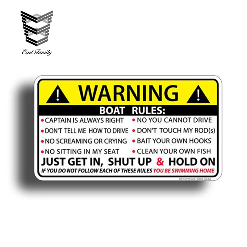 EARLFAMILY 13cm x 7.3cm for BOAT RULES Warning Sticker Funny Vinyl Waterproof Car Styling Auto Bumper Decal Car Decor Stickers
EARLFAMILY 13cm x 7.3cm for BOAT RULES Warning Sticker Funny Vinyl Waterproof Car Styling Auto Bumper Decal Car Decor Stickers