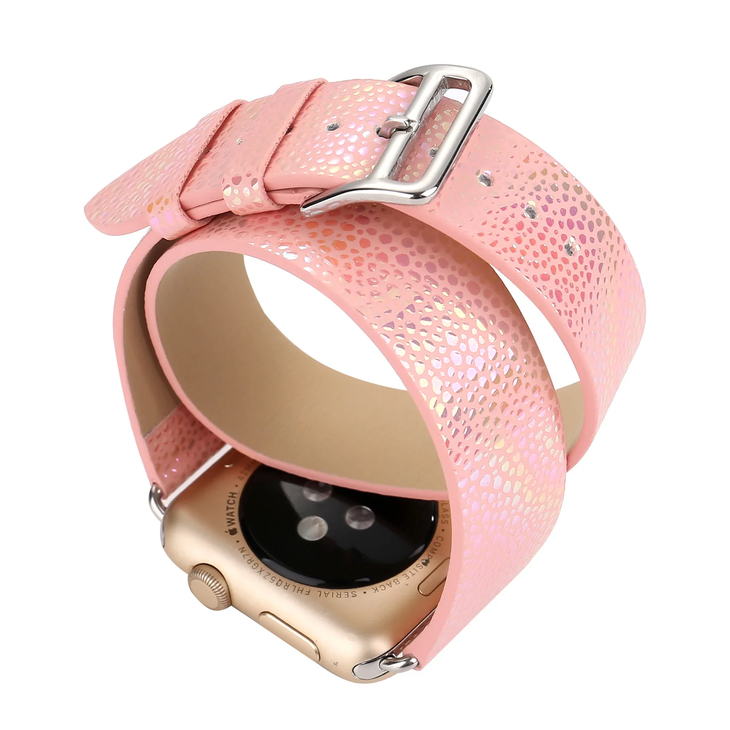 Original Design Light Colourful Watchband For Apple Watch 44Mm/ 40Mm/ 42Mm/ 38Mm Bands Double Belt Genuine Leather Bracelet For Iwatch