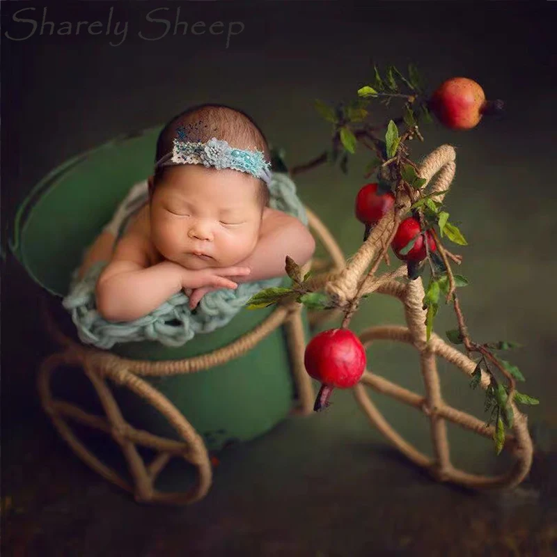 

Newborn Photography Props Basket Baby Photo Shoot Studio Posing Iron Bucket Simulate Bicycle Baby fotoshooting Prop Accessories