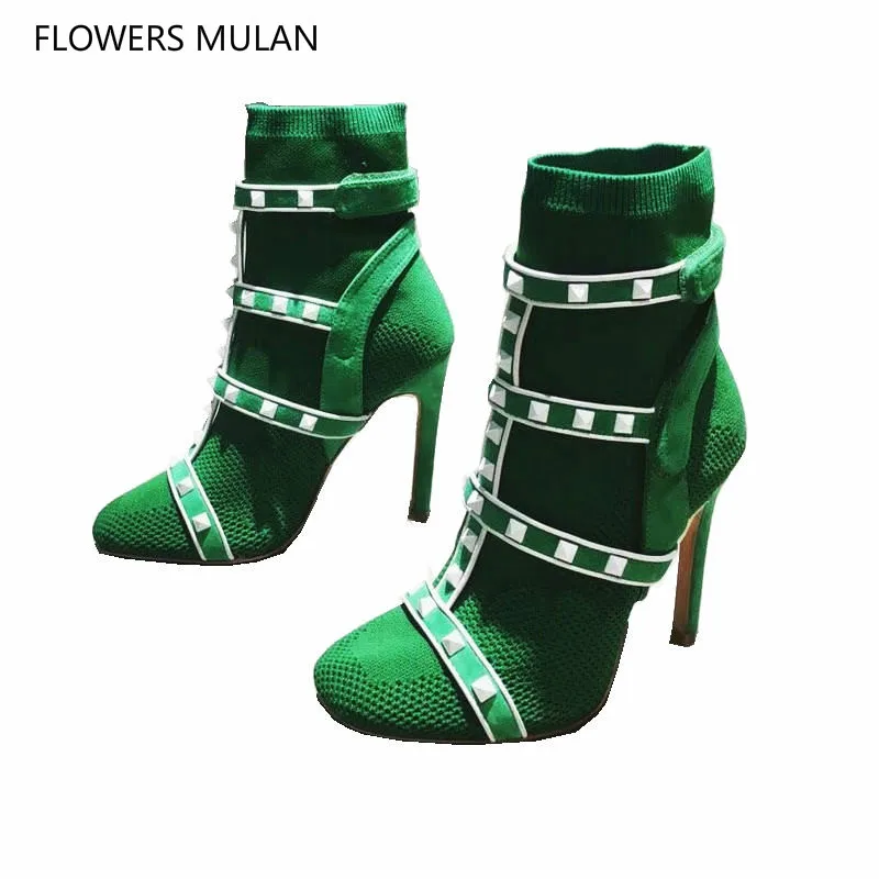 New Spring Summer Studded Sock Booties Women Boots Green Red Black Rivets Stretch Fabric Women Boots High Heels Shoes Woman
New Spring Summer Studded Sock Booties Women Boots Green Red Black Rivets Stretch Fabric Women Boots High Heels Shoes Woman