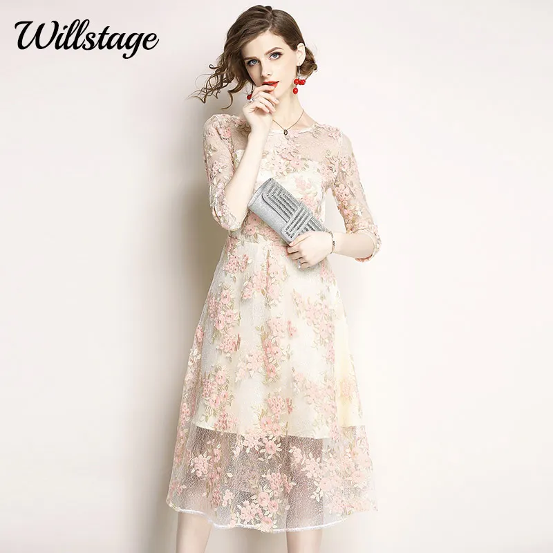 Willstage Lace Dress Women Floral Printed Mesh Pink Embroidery princess Party Dresses Elegant Ladies Summer Autumn Vestidos
Willstage Lace Dress Women Floral Printed Mesh Pink Embroidery princess Party Dresses Elegant Ladies Summer Autumn Vestidos
