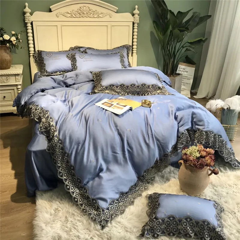 luxury gray lace edge embroidery 100S Tencel silk Bedding Set Duvet Cover Bed Linen Bed sheet Pillowcases King Queen size 4/5pcs
luxury gray lace edge embroidery 100S Tencel silk Bedding Set Duvet Cover Bed Linen Bed sheet Pillowcases King Queen size 4/5pcs