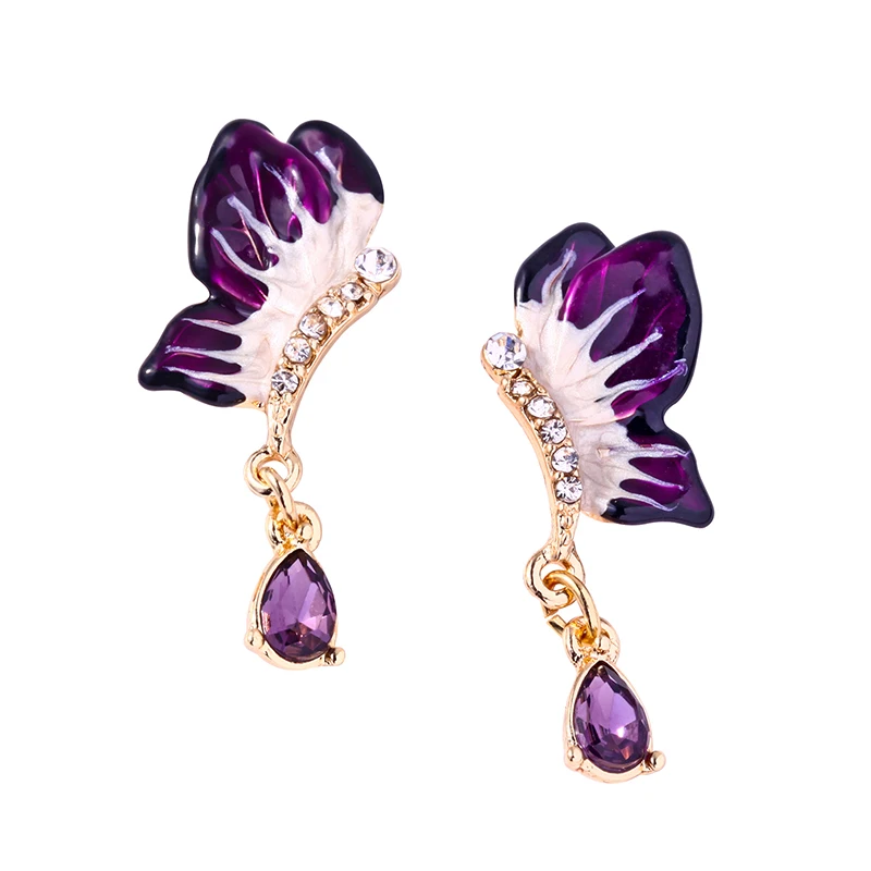 Simple Design Drop Earring Romantic Ethnic Purple Crystal Enamel Wing Earring For Women Sororoty Gift Earring Jewelry Accessory
Simple Design Drop Earring Romantic Ethnic Purple Crystal Enamel Wing Earring For Women Sororoty Gift Earring Jewelry Accessory