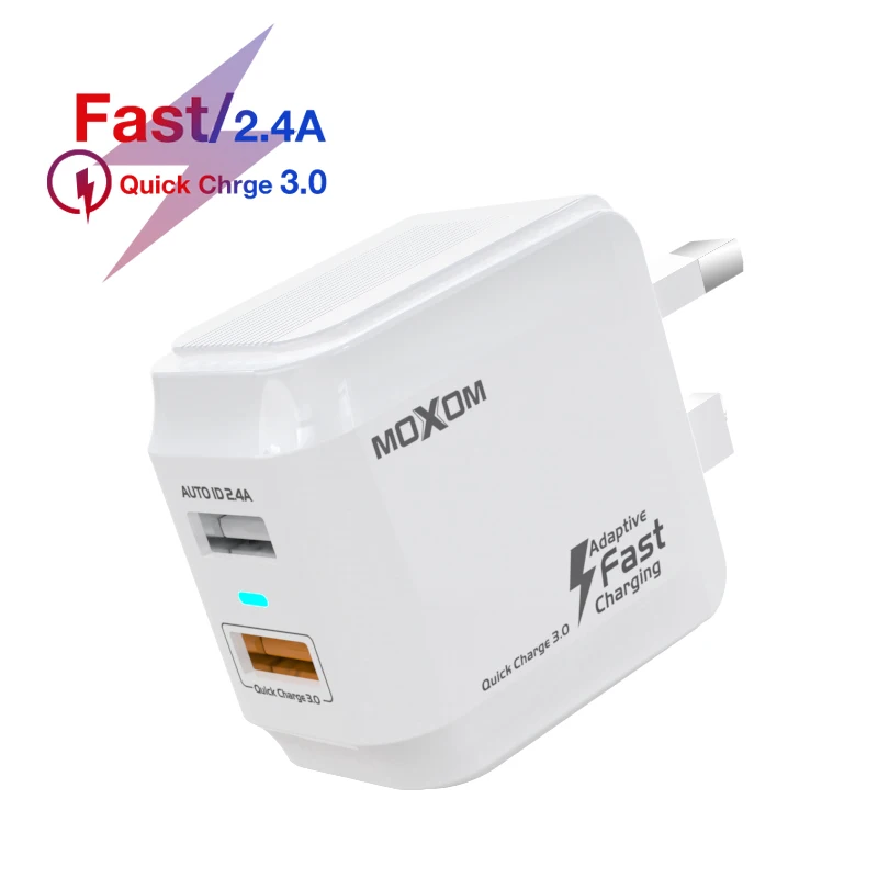 MOXOM Quick Charge 3.0 USB Charger 28W QC 3.0 QC Fast Charging EU UK Plug 2 Port Mobile Phone Charger for iPhone Samsung Xiaomi
MOXOM Quick Charge 3.0 USB Charger 28W QC 3.0 QC Fast Charging EU UK Plug 2 Port Mobile Phone Charger for iPhone Samsung Xiaomi