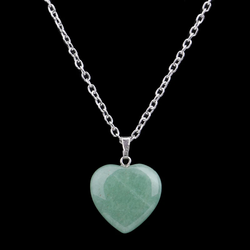 

24PC/Lot New Arrival Green Heart Nature Stone Pendant Necklace Quartz Love Women Men Charm Jewelry Choker Collar Chain Bijoux