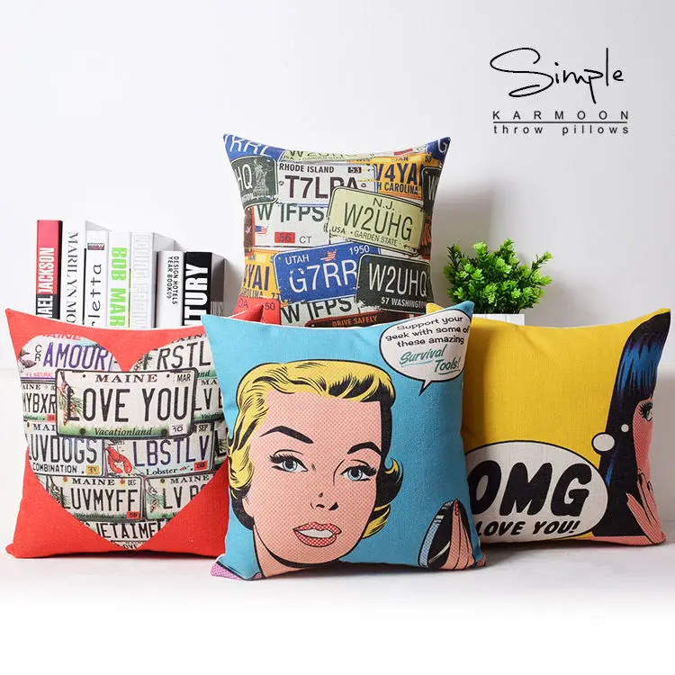 POP Art Linen Cushion Covers OMG Girl Heart Shaped License Plates Red Yellow Blue Decorative Throw Pillow Case Modern Home Decor
POP Art Linen Cushion Covers OMG Girl Heart Shaped License Plates Red Yellow Blue Decorative Throw Pillow Case Modern Home Decor