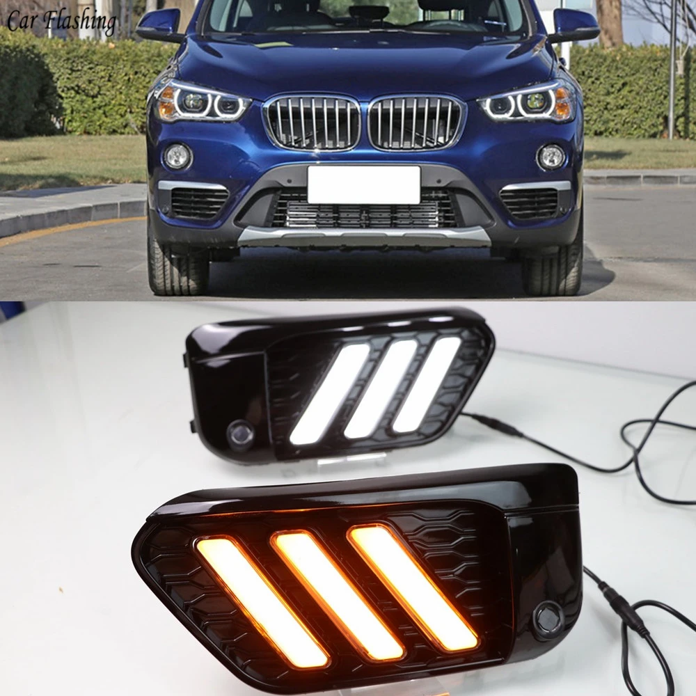 2 шт. светодиодный DRL Дневной светильник для BMW X1 F48 F49 2016 2017 2018 2019 s с желтым сигналом