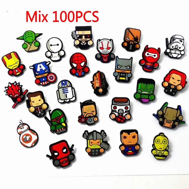 100Pcs Anime Deadpool Robot Super Heroes PVC Flatback Accessories DIY Gadgets Fit Bracelets boys Shoe Charms Badge Phone Case
100Pcs Anime Deadpool Robot Super Heroes PVC Flatback Accessories DIY Gadgets Fit Bracelets boys Shoe Charms Badge Phone Case