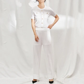 Two Piece Set Top and Pants 2019 Summer Knitted Hollow Out Ice Silk Top and Wide-leg Pant High Quality Fashion Brand 2 Piece Set
Two Piece Set Top and Pants 2019 Summer Knitted Hollow Out Ice Silk Top and Wide-leg Pant High Quality Fashion Brand 2 Piece Set