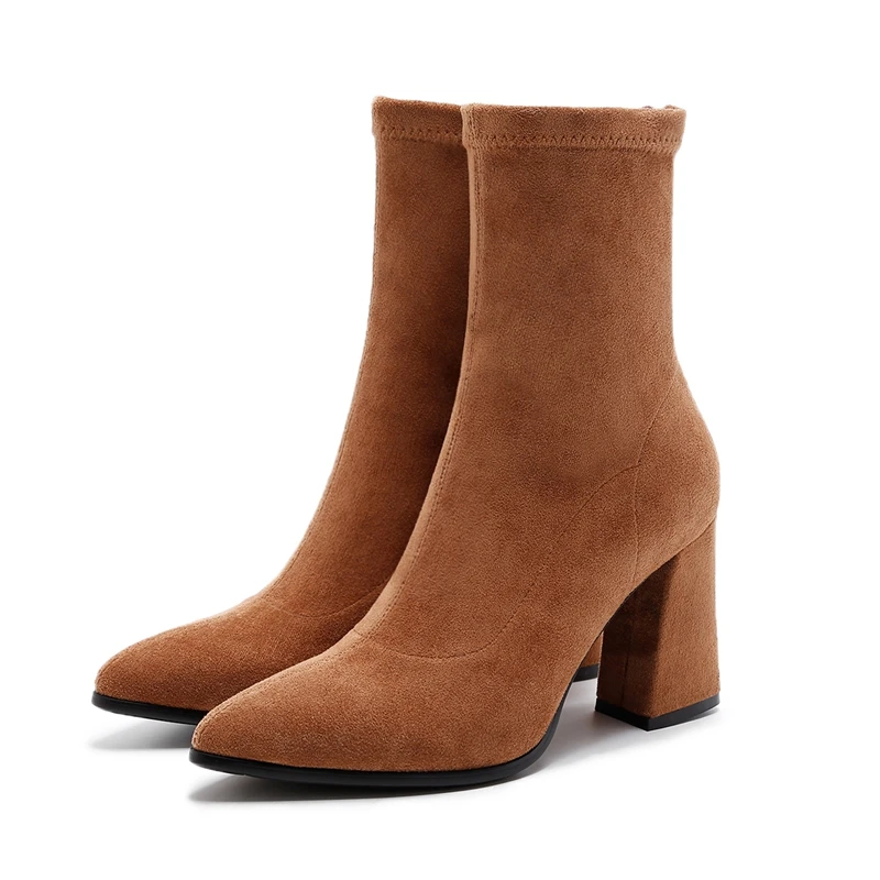 Kid Suede Fashion Mid-Calf Elastic Sock Boots Chunky High Heels Stretch Women Autumn Sexy Booties Pointed Toe Women Pump Size 40
Kid Suede Fashion Mid-Calf Elastic Sock Boots Chunky High Heels Stretch Women Autumn Sexy Booties Pointed Toe Women Pump Size 40