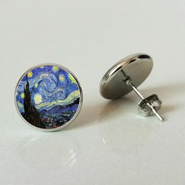 Fashion Silver Color Simple Style Earings Van Gogh Famous Artist Starry Night Stud Earrings Glass Cabochon Jewelry Women Gifts
Fashion Silver Color Simple Style Earings Van Gogh Famous Artist Starry Night Stud Earrings Glass Cabochon Jewelry Women Gifts