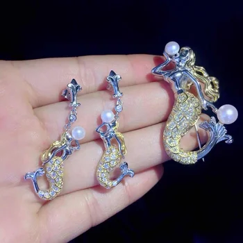 Mermaid Love Pearl Earrings+Brooch 2Pieces Set S925 Sterling Silver Pearl Jewelry Women Gifts 
Mermaid Love Pearl Earrings+Brooch 2Pieces Set S925 Sterling Silver Pearl Jewelry Women Gifts