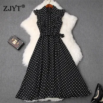 Brand Fashion Summer Dress 2019 New Designer Women's Elegant Ruffles Sleeves Polka Dot Print Lace Up Midi Chiffon Dress Black
Brand Fashion Summer Dress 2019 New Designer Women's Elegant Ruffles Sleeves Polka Dot Print Lace Up Midi Chiffon Dress Black