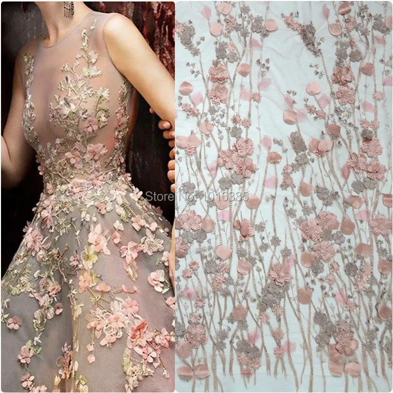 Nude Pink handmade 3d florals embroidered appliqued french lace fabric for bridal dress HY0411
Nude Pink handmade 3d florals embroidered appliqued french lace fabric for bridal dress HY0411