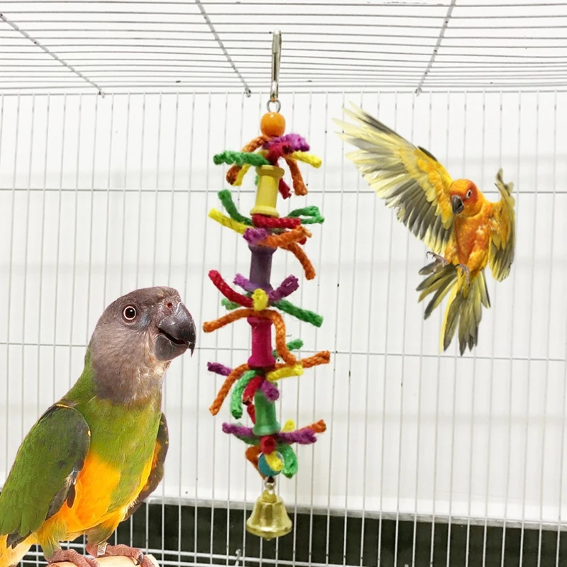 Pet Parrot Toys Chewing Bite Colorful Blend Cotton Rope Bell Bird Hanging Cage For Cockatiel Parakeet Bird Toy
Pet Parrot Toys Chewing Bite Colorful Blend Cotton Rope Bell Bird Hanging Cage For Cockatiel Parakeet Bird Toy