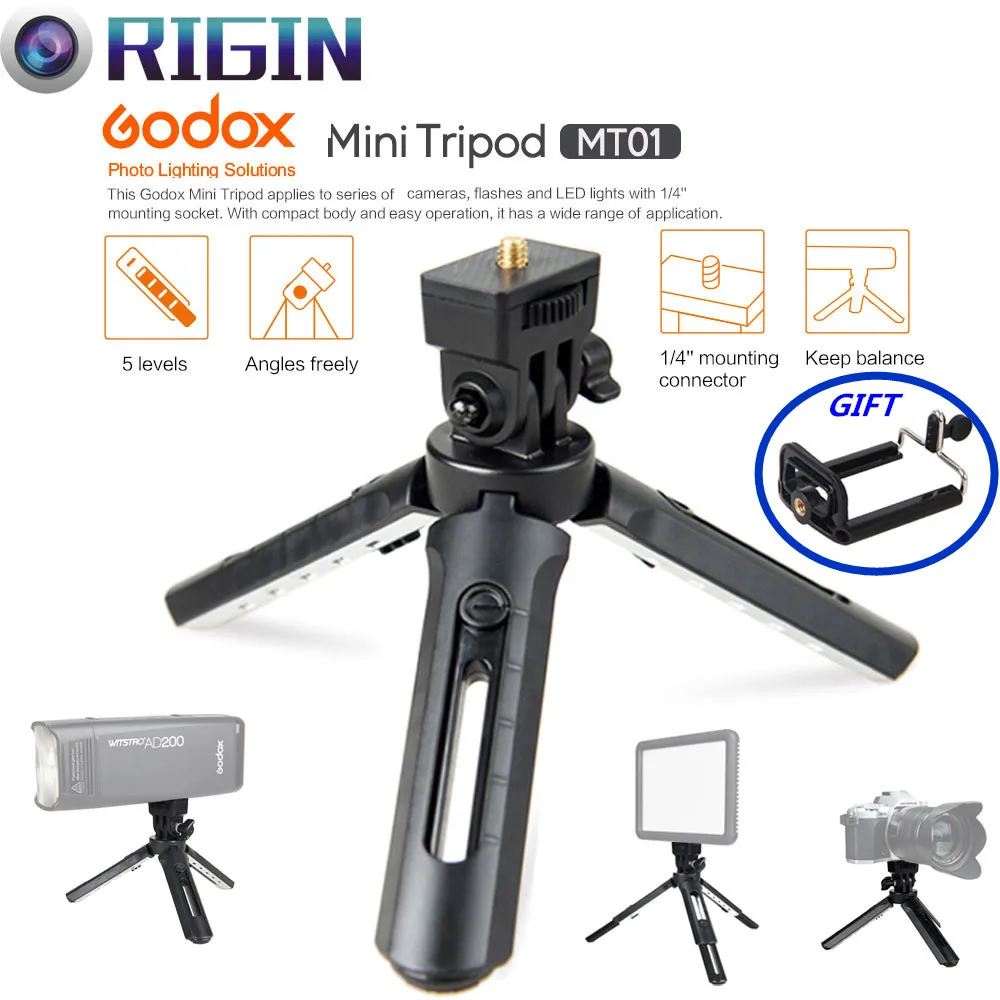 Godox Mini Tripod MT01 with 1/4" Mounting screw Socket 5 levels adjustable table tripod For Godox AD200/Cameras/LED Light,etc
Godox Mini Tripod MT01 with 1/4" Mounting screw Socket 5 levels adjustable table tripod For Godox AD200/Cameras/LED Light,etc