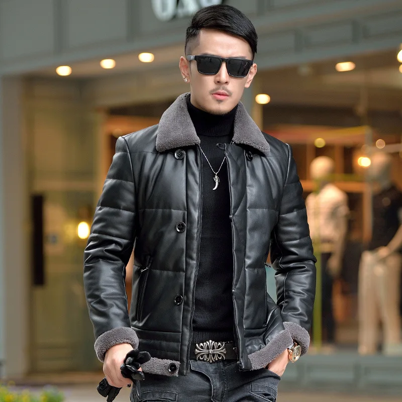 Winter Biker Leather Jacket Men Duck Down Jackets 100% Lamb Fur Collar Coat Faux Sheepskin Coats Chaqueta Cuero Hombre ZL1089
Winter Biker Leather Jacket Men Duck Down Jackets 100% Lamb Fur Collar Coat Faux Sheepskin Coats Chaqueta Cuero Hombre ZL1089