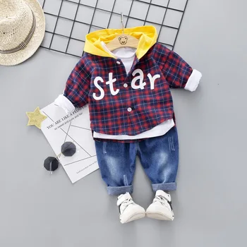 2019 Spring Toddler Infant Clothes Suits Baby Boys Clothing Sets Hooded Plaid Shirt+ jeans Pants Kids Children Costume
2019 Spring Toddler Infant Clothes Suits Baby Boys Clothing Sets Hooded Plaid Shirt+ jeans Pants Kids Children Costume