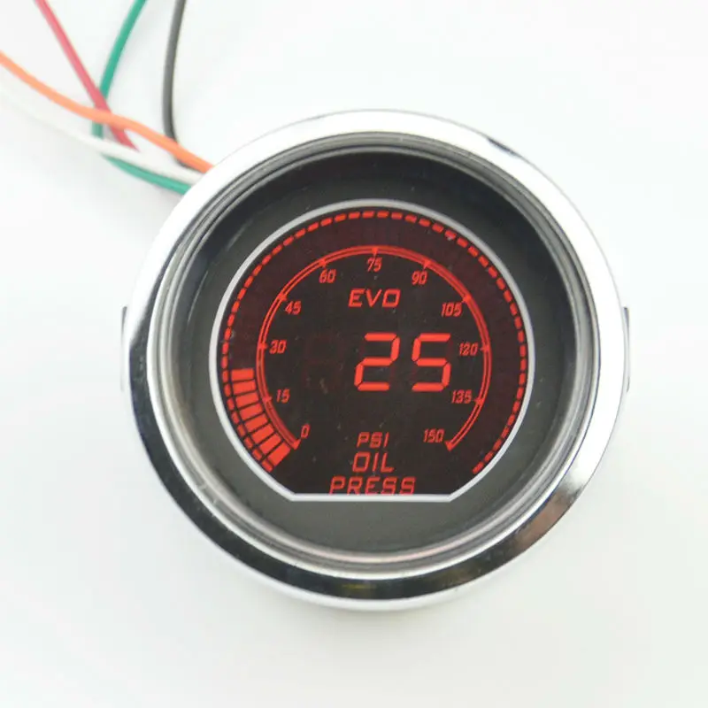 Фото Цифровой измеритель давления масла в автомобиле 52 мм с белым корпусом красный