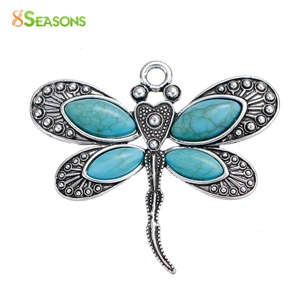 8SEASONS Bohemia Pendants Dragonfly Animal Charms Antique Silver Green Blue Created Gem Stone 60 x 53mm, Hole: 4.5mm 2 Pcs
8SEASONS Bohemia Pendants Dragonfly Animal Charms Antique Silver Green Blue Created Gem Stone 60 x 53mm, Hole: 4.5mm 2 Pcs