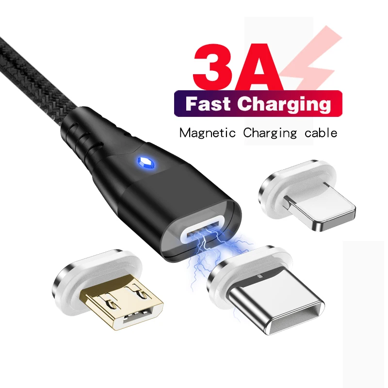 Магнитный кабель 3A Micro USB Type C для iPhone быстрой зарядки 1 м магнитное зарядное