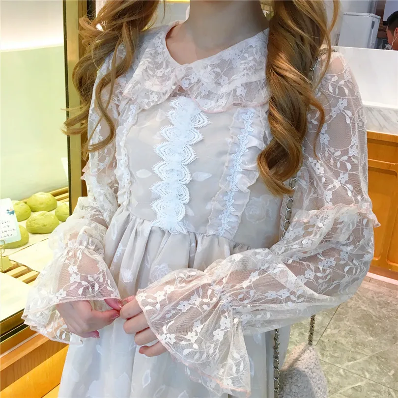 Lace Solid Color Blouses Women Peter Pan Collar Long Sleeve Loose Shirts 2019 New Sweet Lolita Blouses Femme
Lace Solid Color Blouses Women Peter Pan Collar Long Sleeve Loose Shirts 2019 New Sweet Lolita Blouses Femme
