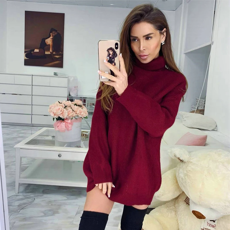 Women Sweater Fashion Solid Color Long Sleeve High Collar Pullover Sweater Autumn Winter Loose Comfortable Knitted Long Sweater
Women Sweater Fashion Solid Color Long Sleeve High Collar Pullover Sweater Autumn Winter Loose Comfortable Knitted Long Sweater