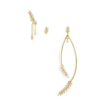 European and American wheat ears olive branch elegant lady flash drill three-piece asymmetrical earrings 
European and American wheat ears olive branch elegant lady flash drill three-piece asymmetrical earrings