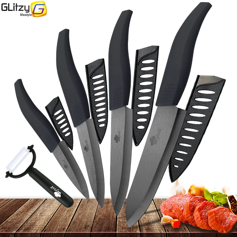 Ceramic Kitchen Knife 3 4 5 6 inch Serrated Bread Knife + Peeler Set Black Zirconia Blade Chef Fruit Cooking Knives Cutter Set
Ceramic Kitchen Knife 3 4 5 6 inch Serrated Bread Knife + Peeler Set Black Zirconia Blade Chef Fruit Cooking Knives Cutter Set