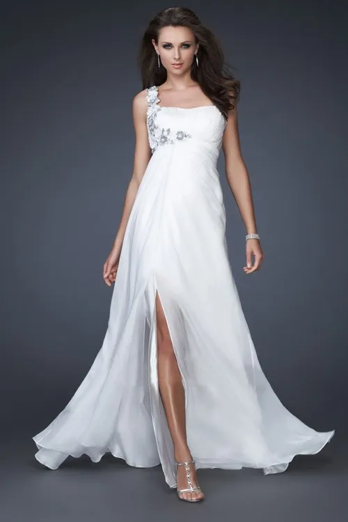Floor-length A-line One Shoulder Split Front Side Ruffles Crystals Flower White Long Chiffon Evening Formal Dress Prom Gown
Floor-length A-line One Shoulder Split Front Side Ruffles Crystals Flower White Long Chiffon Evening Formal Dress Prom Gown